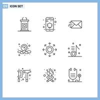 User Interface Pack of 9 Basic Outlines of audio circle mail data web Editable Vector Design Elements