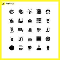 Pictogram Set of 25 Simple Solid Glyphs of setting contacts hobby book weight Editable Vector Design Elements