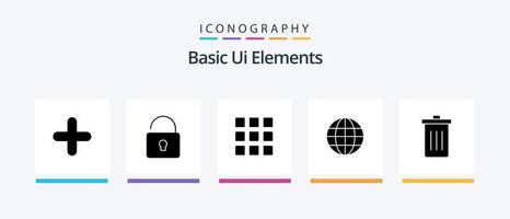Basic Ui Elements Glyph 5 Icon Pack Including delete. basket. grid. ineternet. globe. Creative Icons Design vector