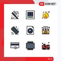 Pack of 9 Modern Filledline Flat Colors Signs and Symbols for Web Print Media such as search document marketing tablet medical Editable Vector Design Elements