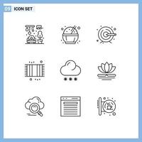 Stock Vector Icon Pack of 9 Line Signs and Symbols for weather forecast target cloud mat Editable Vector Design Elements