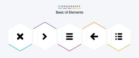 Basic Ui Elements 25 Glyph icon pack including text. list. list. point back. arrows vector