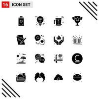 Mobile Interface Solid Glyph Set of 16 Pictograms of education trophy blender education internet Editable Vector Design Elements