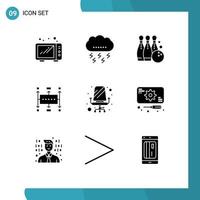 Pack of 9 creative Solid Glyphs of planning business bowling workflow planning play Editable Vector Design Elements