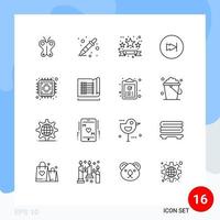 Set of 16 Commercial Outlines pack for hardware multimedia black friday forward arrow Editable Vector Design Elements