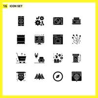 Mobile Interface Solid Glyph Set of 16 Pictograms of layout online art internet chat Editable Vector Design Elements