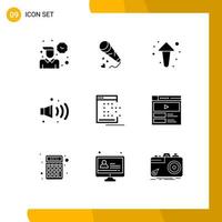 Group of 9 Solid Glyphs Signs and Symbols for app pollution wedding noise direction Editable Vector Design Elements