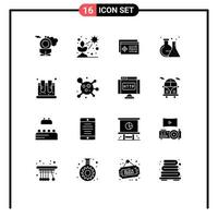 Pack of 16 Modern Solid Glyphs Signs and Symbols for Web Print Media such as jar test setting tube flask Editable Vector Design Elements