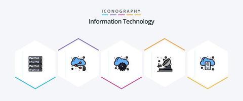 Information Technology 25 FilledLine icon pack including server. cloud. cloud. backup. telecommunication vector