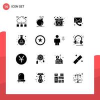 Set of 16 Commercial Solid Glyphs pack for flask message explosion call medical Editable Vector Design Elements