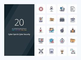 20 Cyber Spot And Cyber Security line Filled icon for presentation vector