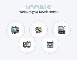 web diseño y desarrollo línea lleno icono paquete 5 5 icono diseño. jugador. engranaje. archivo. web. Servicio vector