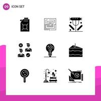 9 Thematic Vector Solid Glyphs and Editable Symbols of cancel job breakfast user lunch Editable Vector Design Elements