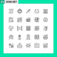 Set of 25 Modern UI Icons Symbols Signs for analytics muslim mechanical moon crescent Editable Vector Design Elements