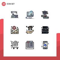 Universal Icon Symbols Group of 9 Modern Filledline Flat Colors of home management statistics business graduation Editable Vector Design Elements