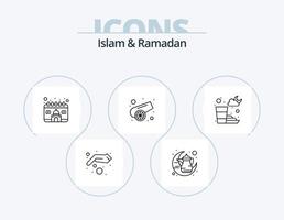 Islam And Ramadan Line Icon Pack 5 Icon Design. prayer. iftaar time. sadaqa. sunset. cloudy vector
