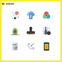 Mobile Interface Flat Color Set of 9 Pictograms of bowling press rgb clone food Editable Vector Design Elements