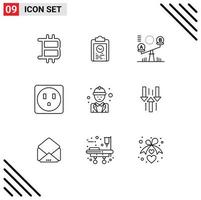 Modern Set of 9 Outlines Pictograph of labour engineer balance chief electric Editable Vector Design Elements