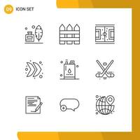 Pictogram Set of 9 Simple Outlines of multimedia direction protection arrow soccer Editable Vector Design Elements