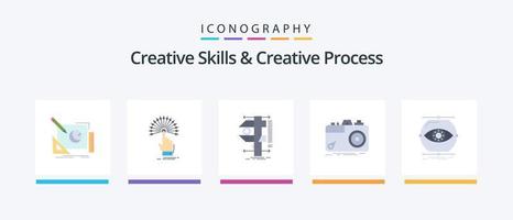 Creative Skills And Creative Process Flat 5 Icon Pack Including capture. camera. digital. measurement. calipers. Creative Icons Design vector