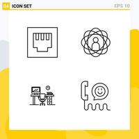 Set of 4 Modern UI Icons Symbols Signs for ethernet chair development skills room Editable Vector Design Elements