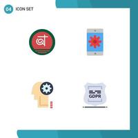 Set of 4 Commercial Flat Icons pack for bangla cogwheel business mobile application head Editable Vector Design Elements
