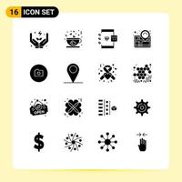 16 Universal Solid Glyph Signs Symbols of camera pin app navigation development Editable Vector Design Elements