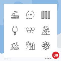 Pack of 9 Modern Outlines Signs and Symbols for Web Print Media such as research greek files greece usb Editable Vector Design Elements