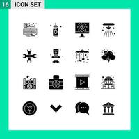 Group of 16 Solid Glyphs Signs and Symbols for wrench options internet fire alert Editable Vector Design Elements