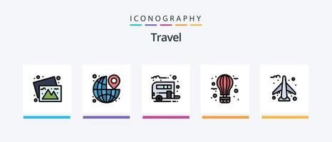 viaje línea lleno 5 5 icono paquete incluso metro. lámina. detalles. alimento. comida. creativo íconos diseño vector