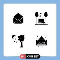 Set of 4 Vector Solid Glyphs on Grid for message nature chair relax close Editable Vector Design Elements