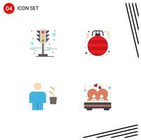 4 Thematic Vector Flat Icons and Editable Symbols of signal body traffic christmas plant Editable Vector Design Elements