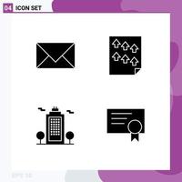 Set of 4 Vector Solid Glyphs on Grid for communication report email high cology Editable Vector Design Elements