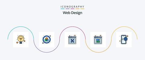 Web Design Line Filled Flat 5 Icon Pack Including internet. app. design. website. development vector