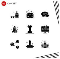 Pictogram Set of 9 Simple Solid Glyphs of health science packaging rocket chatting Editable Vector Design Elements