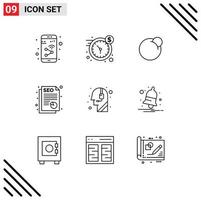 Mobile Interface Outline Set of 9 Pictograms of call document time seo crypto currency Editable Vector Design Elements