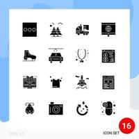 User Interface Pack of 16 Basic Solid Glyphs of skate boot biology learning computer Editable Vector Design Elements