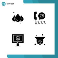 Mobile Interface Solid Glyph Set of 4 Pictograms of rain technical assistance communication help web maintenance Editable Vector Design Elements