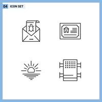 Modern Set of 4 Filledline Flat Colors and symbols such as bug home email threat estate Editable Vector Design Elements