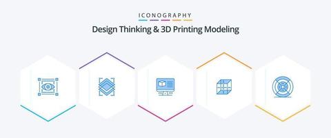 Design Thinking And D Printing Modeling 25 Blue icon pack including filament. shepping. computer. computing. box vector