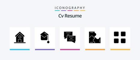 CV currículum glifo 5 5 icono paquete incluso rompecabezas juego . educación . graduación sombrero . educación. creativo íconos diseño vector