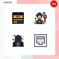 Universal Icon Symbols Group of 4 Modern Filledline Flat Colors of website halloween hosting farmer haunted house Editable Vector Design Elements