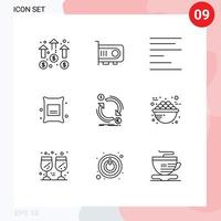 Group of 9 Outlines Signs and Symbols for currency wheat computer food barley Editable Vector Design Elements