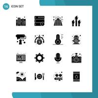 Set of 16 Vector Solid Glyphs on Grid for artistic employee eco desire aspiration Editable Vector Design Elements