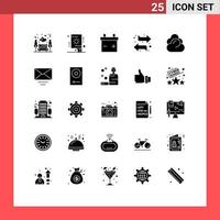 25 Thematic Vector Solid Glyphs and Editable Symbols of mail server battery cloud right Editable Vector Design Elements