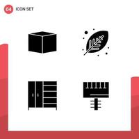 Modern Set of 4 Solid Glyphs Pictograph of box interior eco plant ad Editable Vector Design Elements