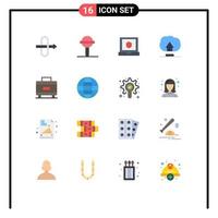 Pictogram Set of 16 Simple Flat Colors of security globe shield travel holiday Editable Pack of Creative Vector Design Elements