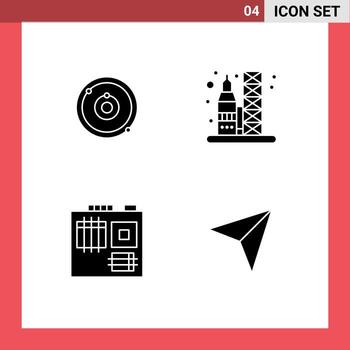 Set of 4 Vector Solid Glyphs on Grid for astronomy hardware learning transportation map Editable Vector Design Elements
