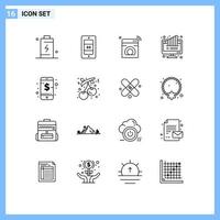 Pack of 16 creative Outlines of pie computer internet chart wifi Editable Vector Design Elements