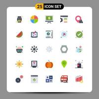 Mobile Interface Flat Color Set of 25 Pictograms of location setting skin protection design money Editable Vector Design Elements